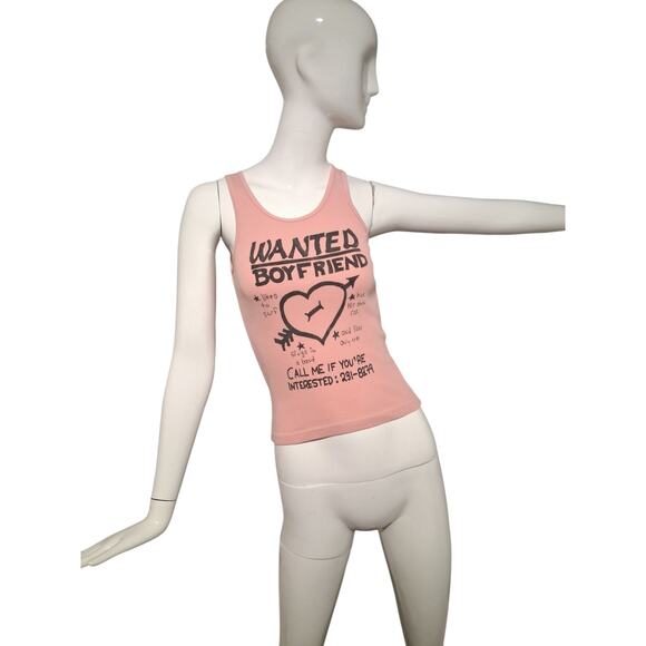 Y2K Wet Seal Women's size Small Grungecore Academia Ribbed Boyfriend Wanted Tank - Picture 1 of 12
